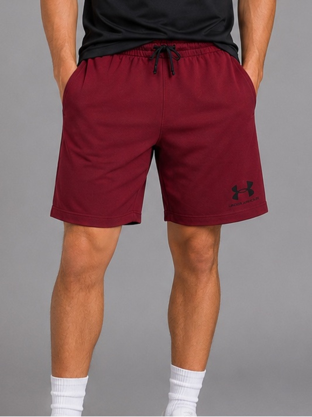 Under Armour Men’s Large Burgundy Fleece Athletic Sweat Shorts Drawstring Logo